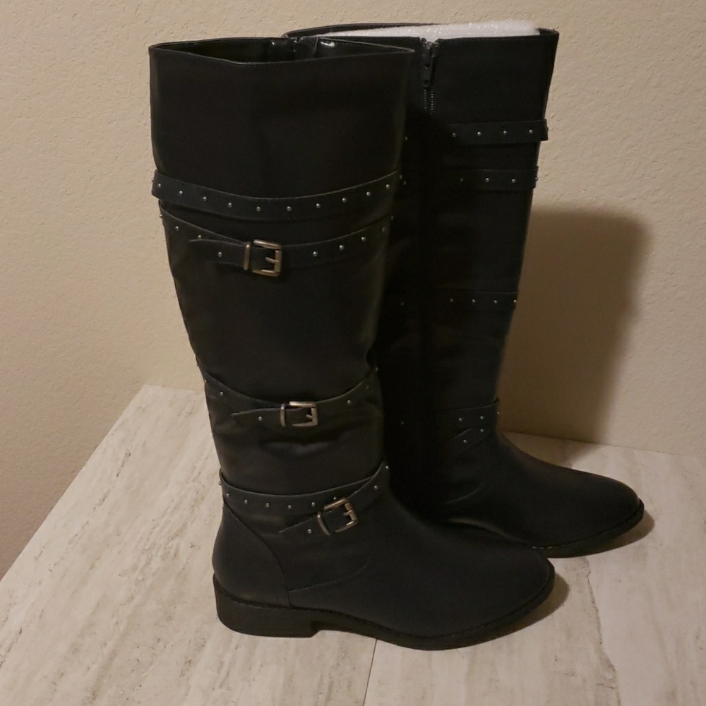 JustFab Yara Buckle and Strap Navy Boot